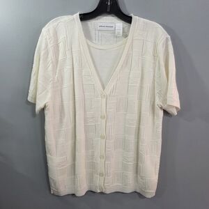 Alfred Dunner Cream Textured Crew Neck Sweater